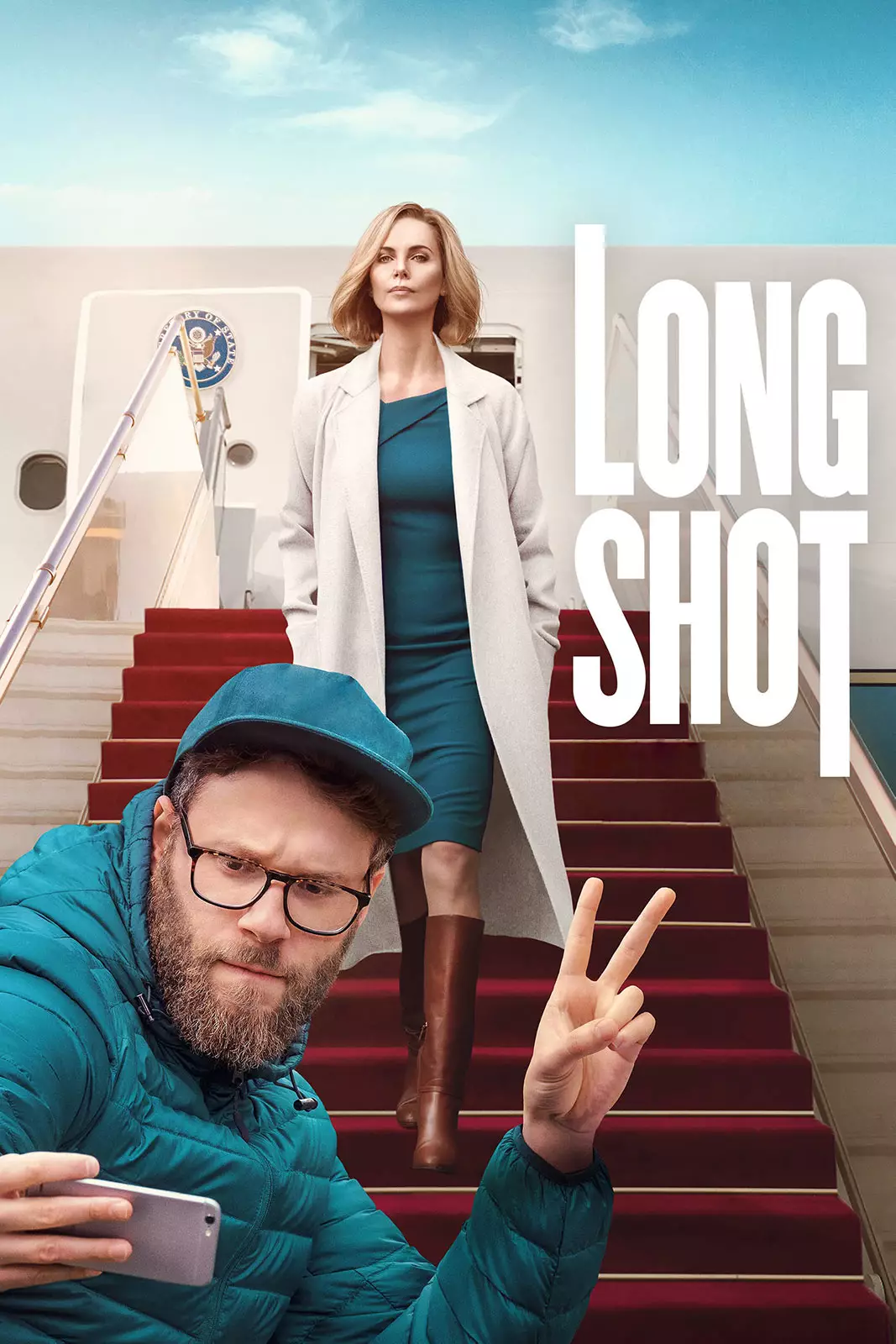 Theatrical Poster of the film "Long Shot" (2019) starring Seth Rogen and Charlize Theron.